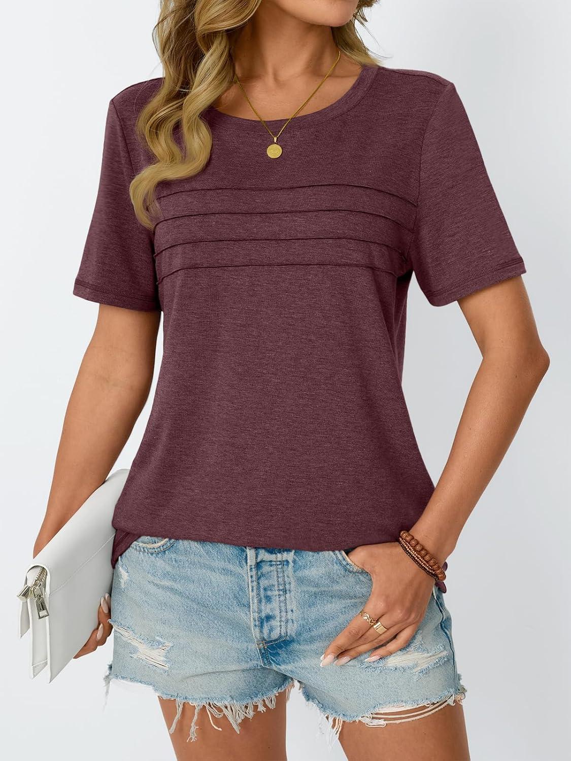 imageAUTOMET Womens Summer Short Sleeve Shirts Trendy TShirts Dressy Casual Blouses 2025 Crew Neck Tunic Beach Fashion TopsWinered
