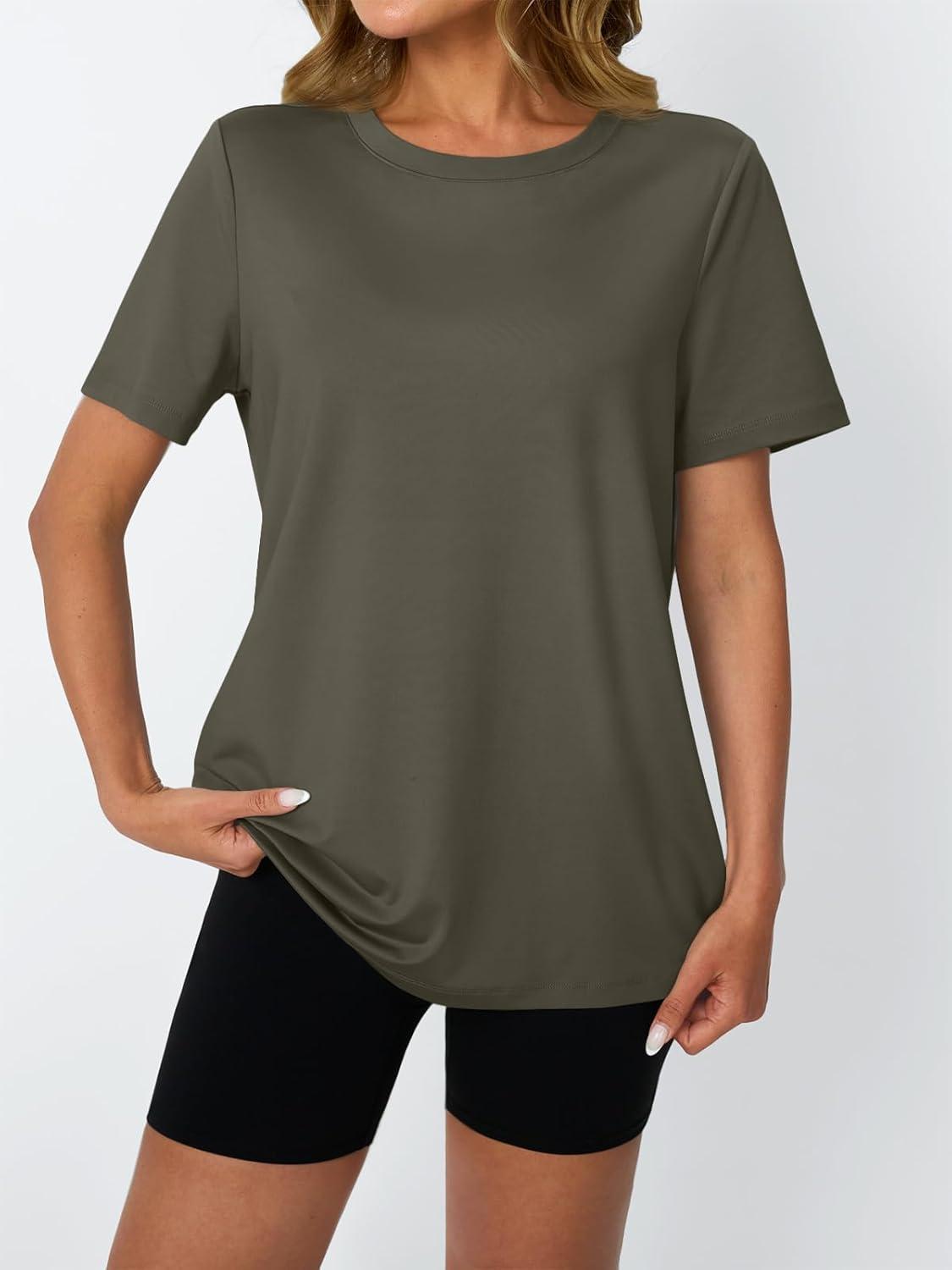 imageAUTOMET Womens Workout Tops Short Sleeve Gym Shirts Summer Athletic Yoga Tshirts Loose Fit Casual Clothes 2025Armygreen
