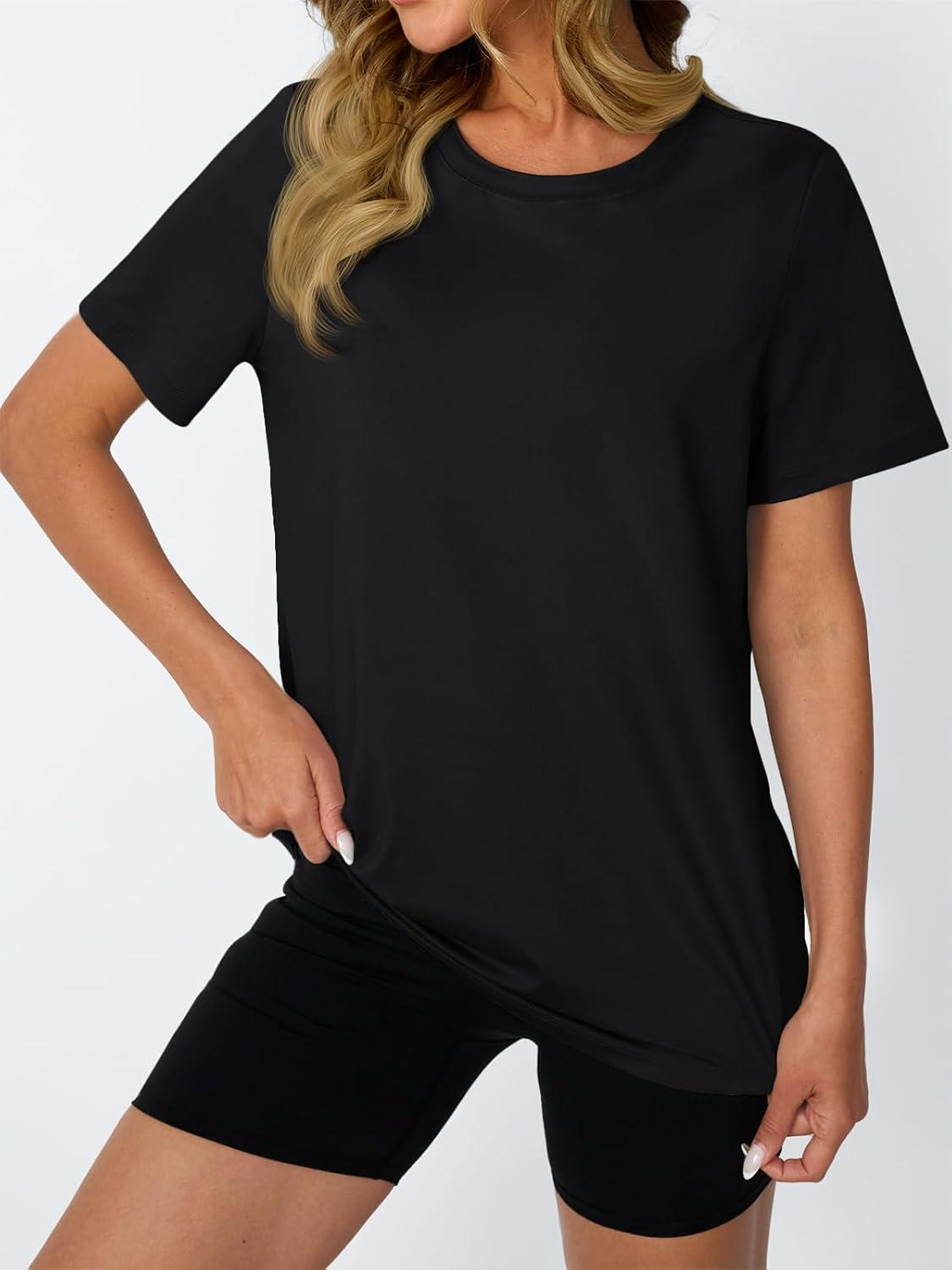 imageAUTOMET Womens Workout Tops Short Sleeve Gym Shirts Summer Athletic Yoga Tshirts Loose Fit Casual Clothes 2025Black