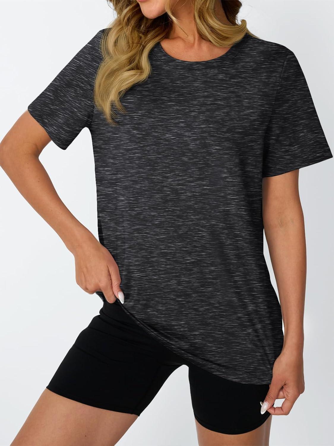 imageAUTOMET Womens Workout Tops Short Sleeve Gym Shirts Summer Athletic Yoga Tshirts Loose Fit Casual Clothes 2025Blackgrey