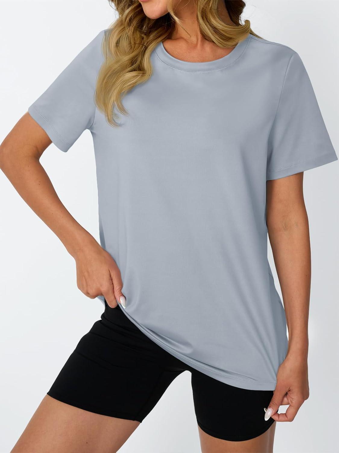 imageAUTOMET Womens Workout Tops Short Sleeve Gym Shirts Summer Athletic Yoga Tshirts Loose Fit Casual Clothes 2025Grey