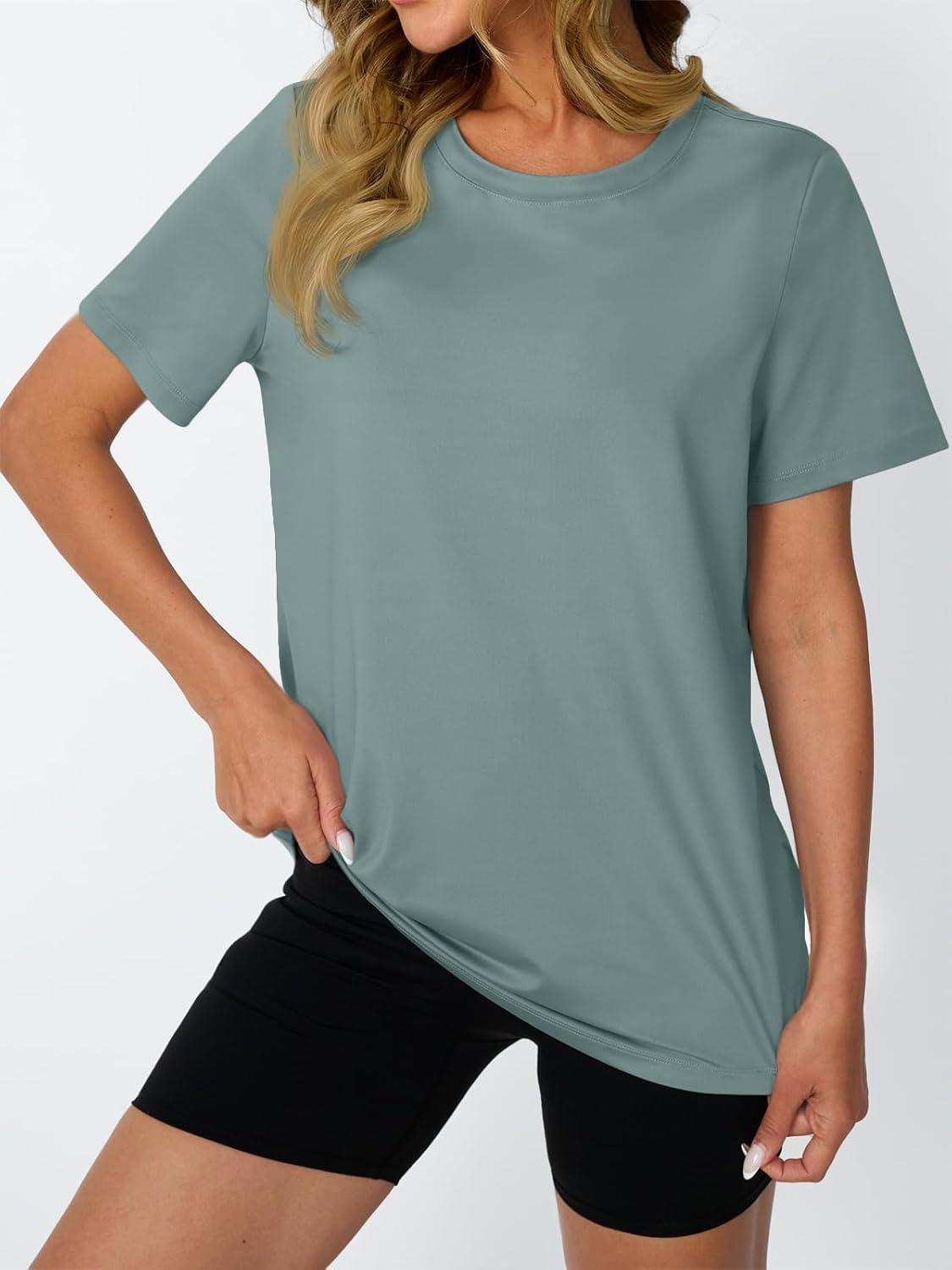 imageAUTOMET Womens Workout Tops Short Sleeve Gym Shirts Summer Athletic Yoga Tshirts Loose Fit Casual Clothes 2025Greygreen