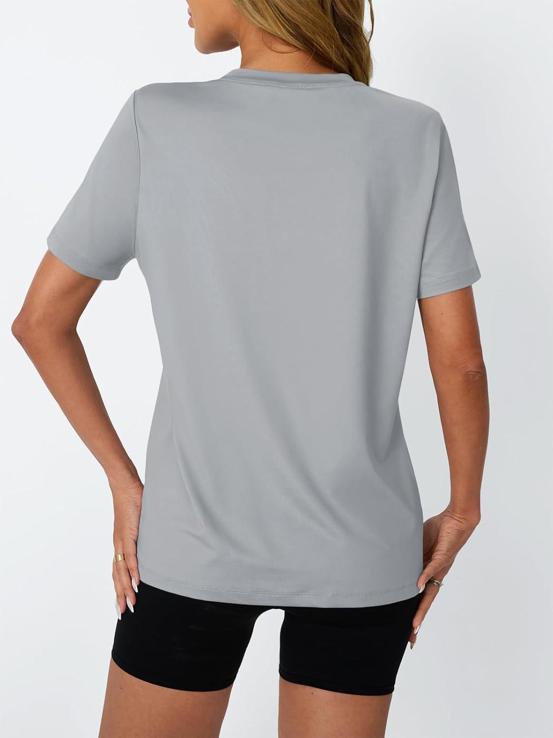 imageAUTOMET Womens Workout Tops Short Sleeve Gym Shirts Summer Athletic Yoga Tshirts Loose Fit Casual Clothes 2025Lightgrey