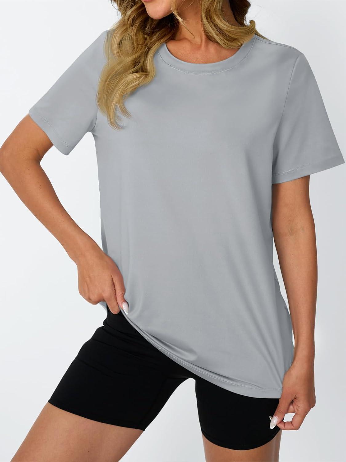 imageAUTOMET Womens Workout Tops Short Sleeve Gym Shirts Summer Athletic Yoga Tshirts Loose Fit Casual Clothes 2025Lightgrey