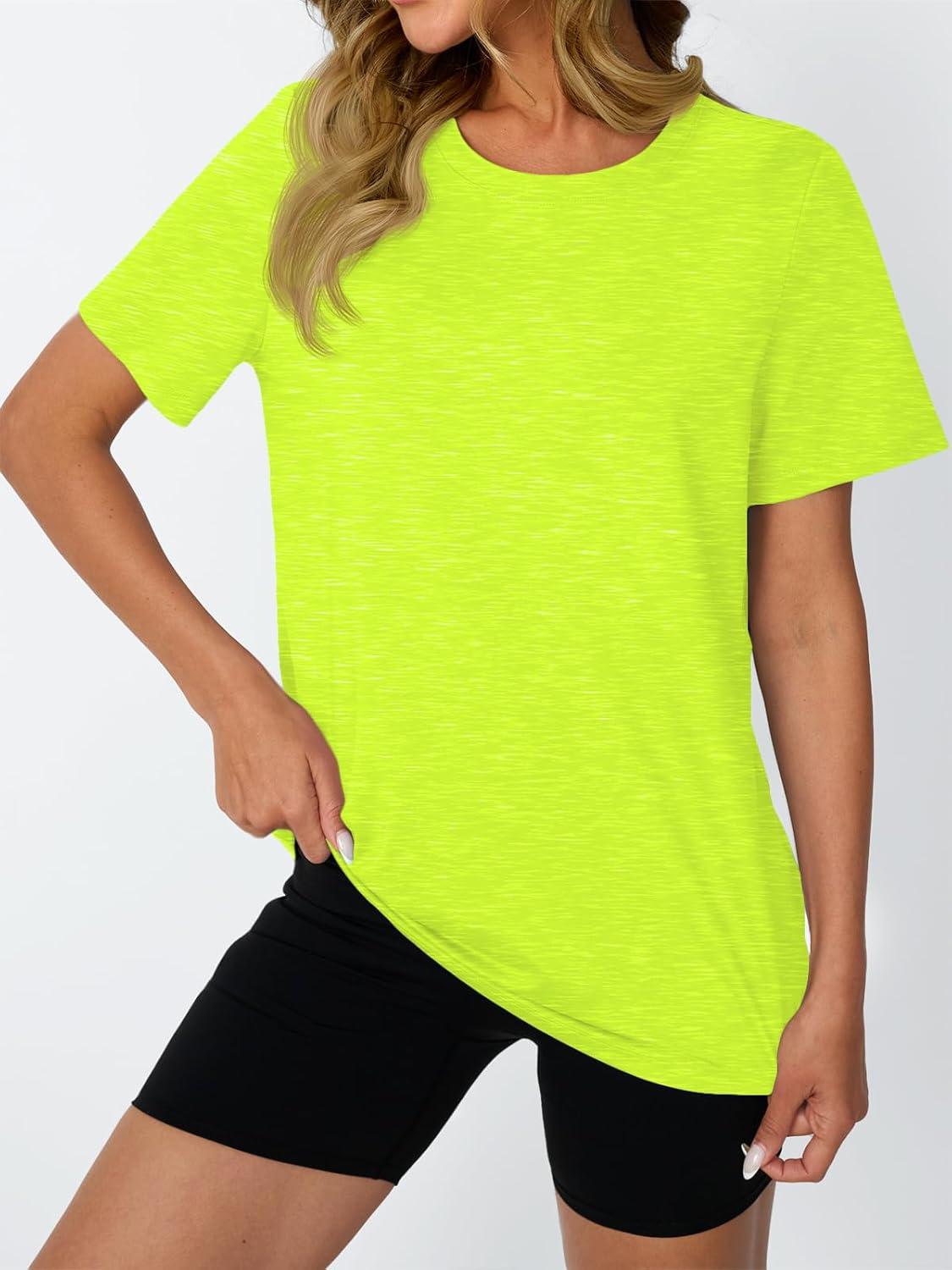 imageAUTOMET Womens Workout Tops Short Sleeve Gym Shirts Summer Athletic Yoga Tshirts Loose Fit Casual Clothes 2025Neongreen