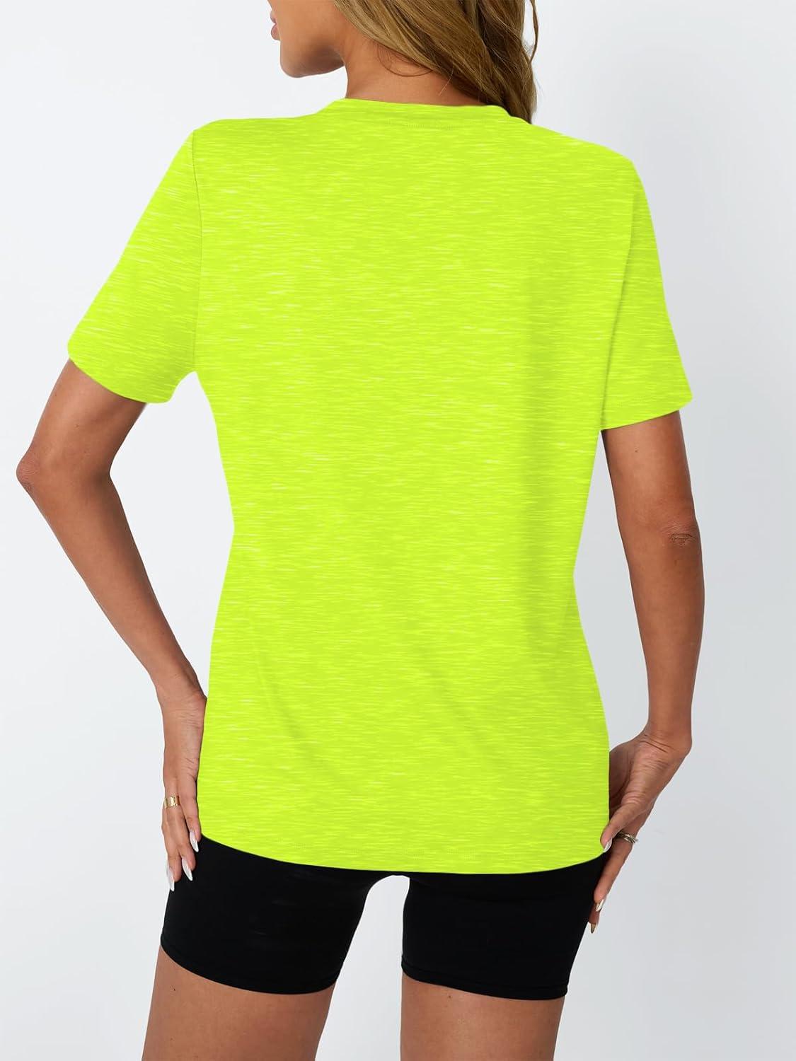 imageAUTOMET Womens Workout Tops Short Sleeve Gym Shirts Summer Athletic Yoga Tshirts Loose Fit Casual Clothes 2025Neongreen