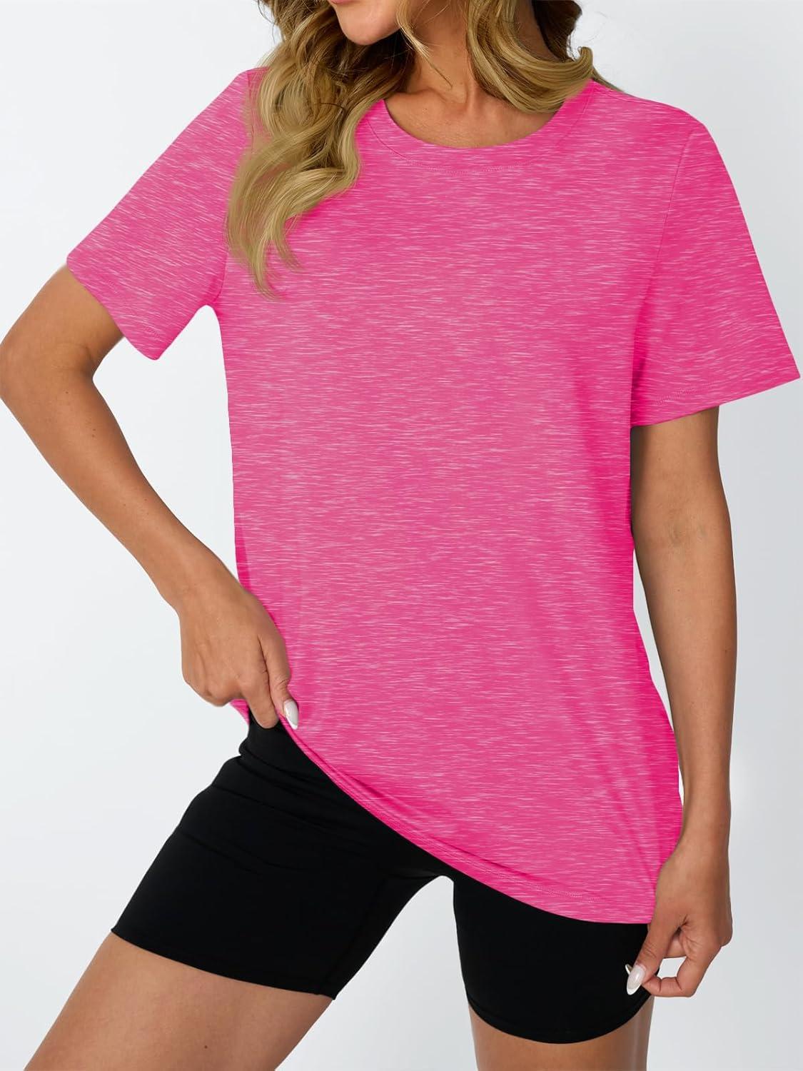 imageAUTOMET Womens Workout Tops Short Sleeve Gym Shirts Summer Athletic Yoga Tshirts Loose Fit Casual Clothes 2025Neonpink