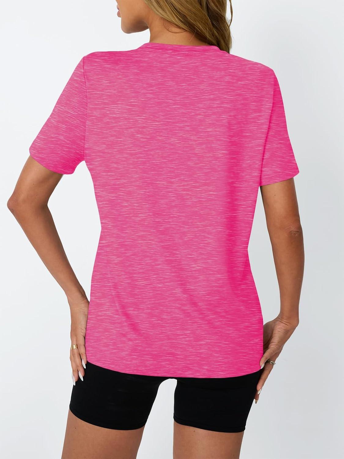 imageAUTOMET Womens Workout Tops Short Sleeve Gym Shirts Summer Athletic Yoga Tshirts Loose Fit Casual Clothes 2025Neonpink