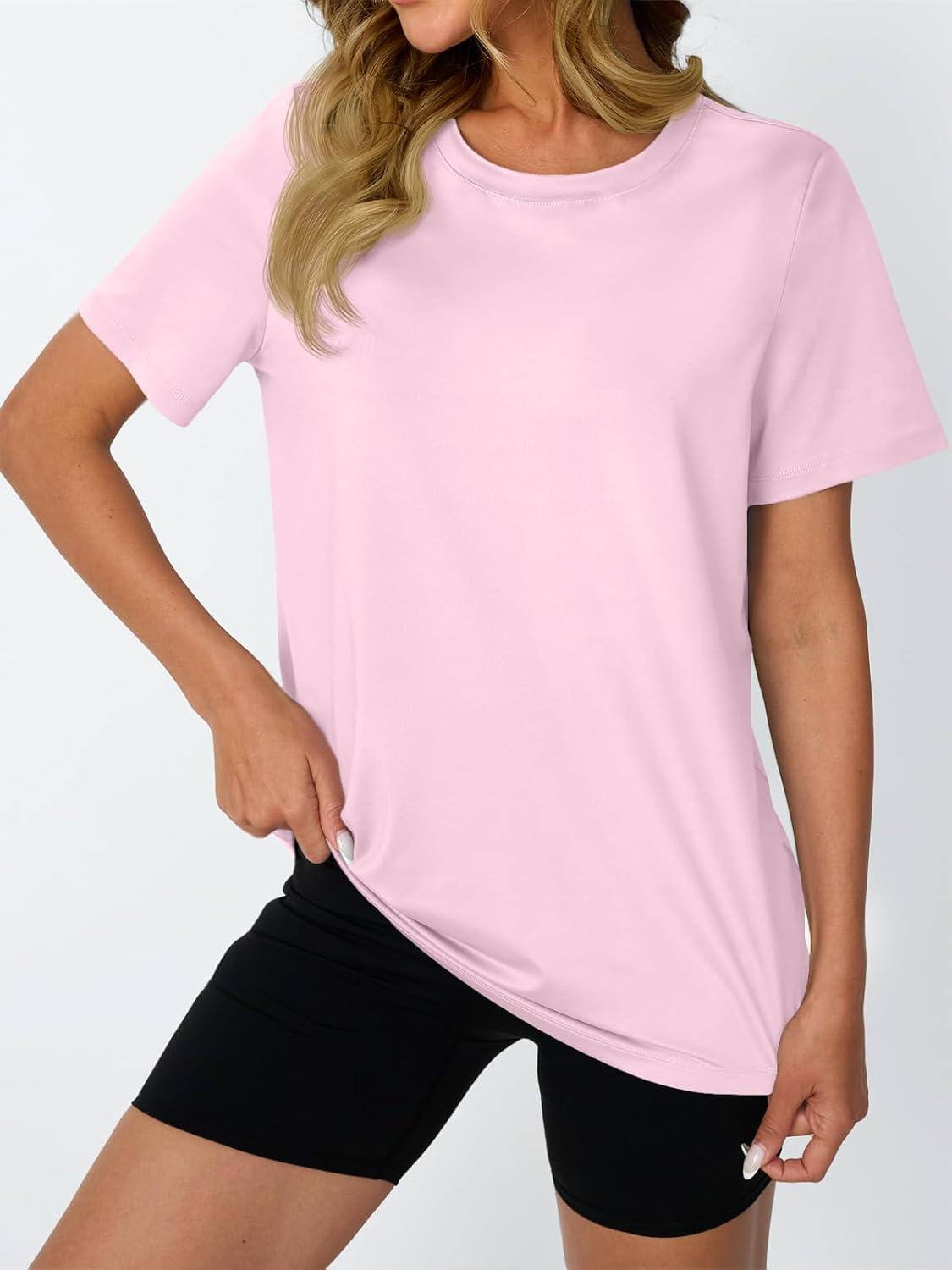 imageAUTOMET Womens Workout Tops Short Sleeve Gym Shirts Summer Athletic Yoga Tshirts Loose Fit Casual Clothes 2025Pink