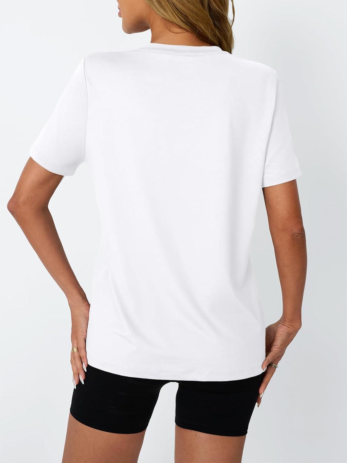 imageAUTOMET Womens Workout Tops Short Sleeve Gym Shirts Summer Athletic Yoga Tshirts Loose Fit Casual Clothes 2025White