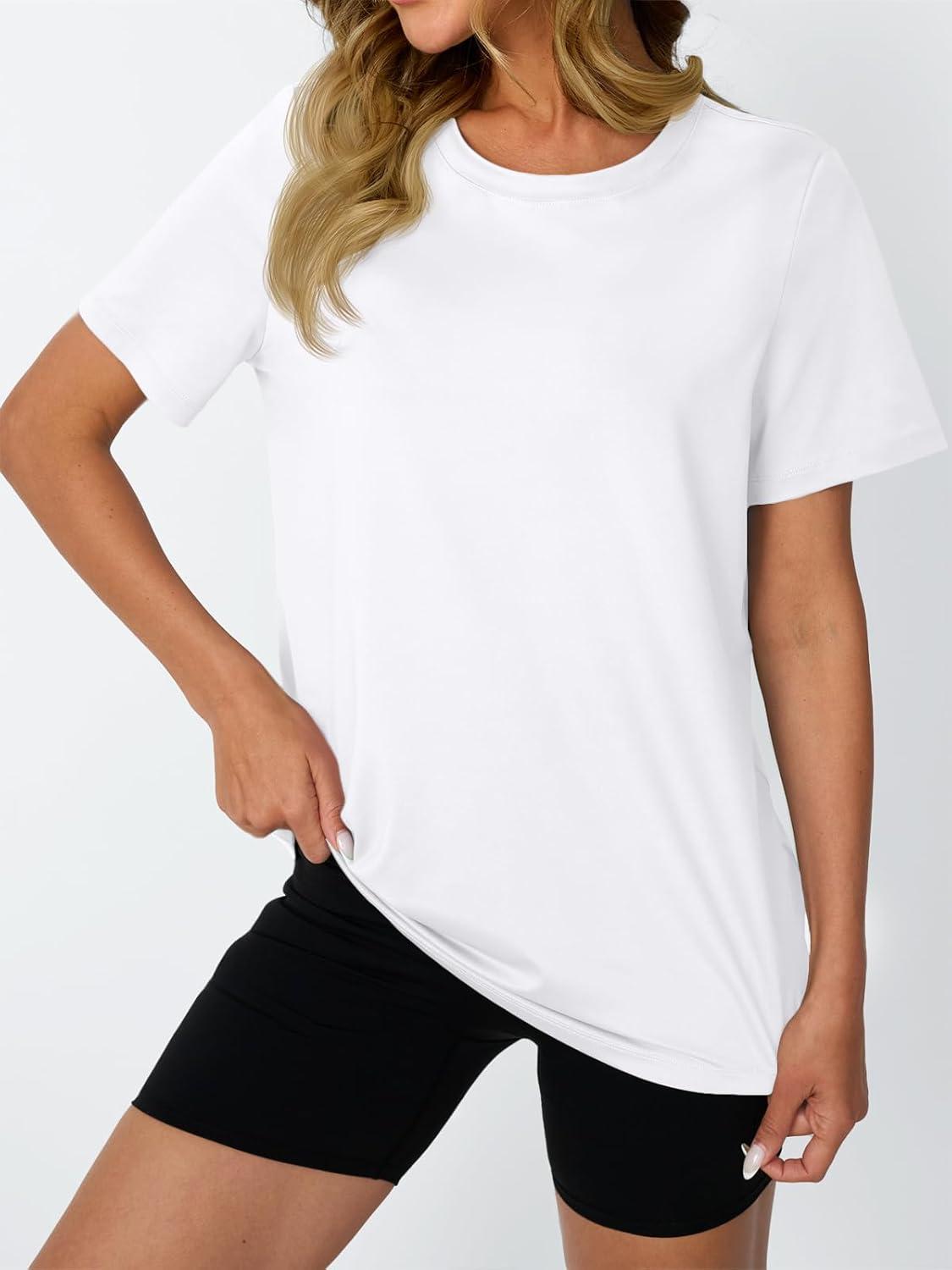 imageAUTOMET Womens Workout Tops Short Sleeve Gym Shirts Summer Athletic Yoga Tshirts Loose Fit Casual Clothes 2025White