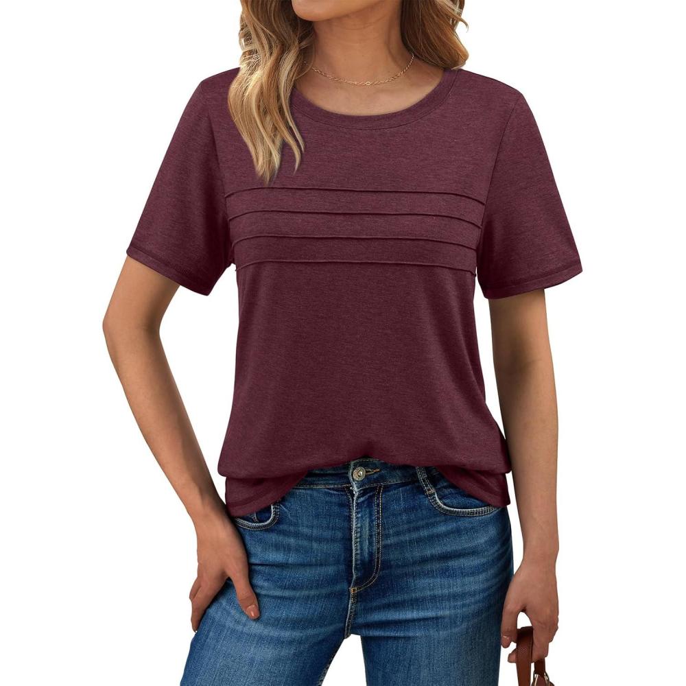 imageAUTOMET Womens Summer Short Sleeve Shirts Trendy TShirts Dressy Casual Blouses 2025 Crew Neck Tunic Beach Fashion TopsWinered