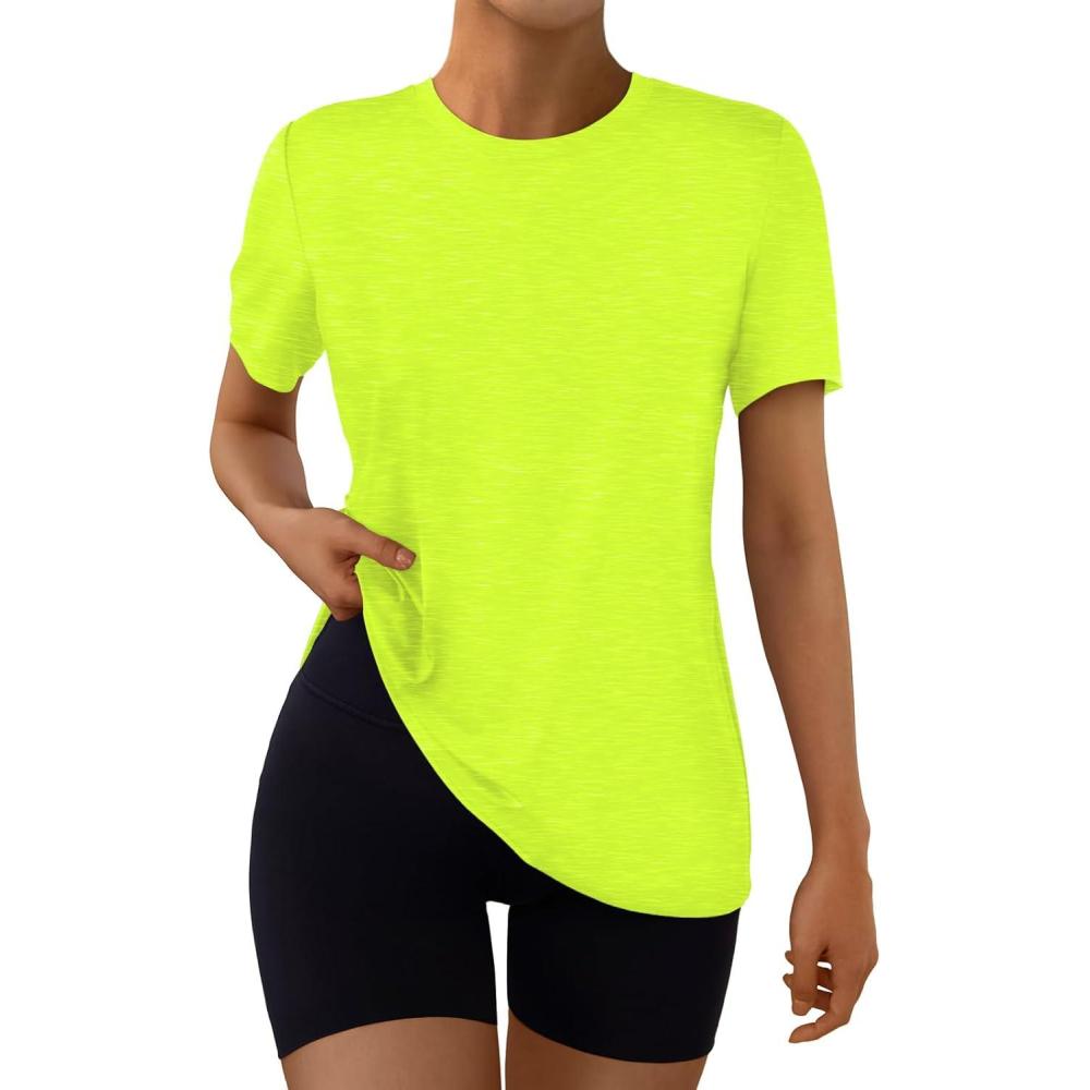 imageAUTOMET Womens Workout Tops Short Sleeve Gym Shirts Summer Athletic Yoga Tshirts Loose Fit Casual Clothes 2025Neongreen