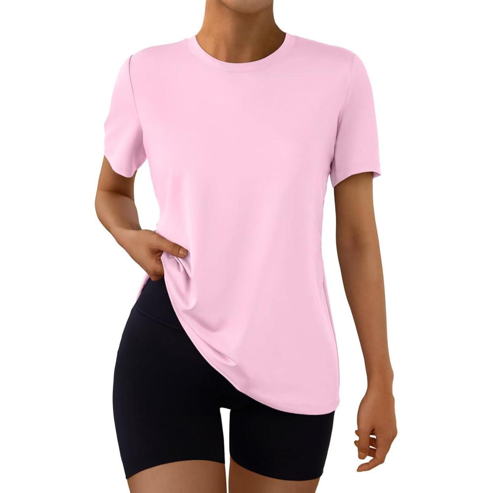 imageAUTOMET Womens Workout Tops Short Sleeve Gym Shirts Summer Athletic Yoga Tshirts Loose Fit Casual Clothes 2025Pink