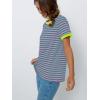 imageAUTOMET T Shirts for Women Striped Crewneck Casual Basic Summer Tops Short Sleeve Color Block Loose Tee ShirtsPink Green