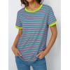 imageAUTOMET T Shirts for Women Striped Crewneck Casual Basic Summer Tops Short Sleeve Color Block Loose Tee ShirtsPink Green