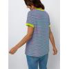 imageAUTOMET T Shirts for Women Striped Crewneck Casual Basic Summer Tops Short Sleeve Color Block Loose Tee ShirtsPink Green