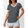 imageAUTOMET Womens Short Sleeve TShirts Summer Tops Casual Soft Tunic V Neck Basic Workout Clothes Spring Fashion Outfits 2025Grey