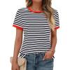imageAUTOMET T Shirts for Women Striped Crewneck Casual Basic Summer Tops Short Sleeve Color Block Loose Tee ShirtsBlack White