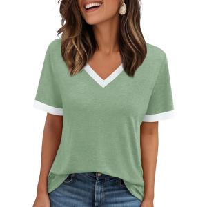 imageAUTOMET Womens Short Sleeve TShirts Summer Tops Casual Soft Tunic V Neck Basic Workout Clothes Spring Fashion Outfits 2025Green