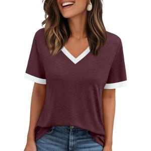 imageAUTOMET Womens Short Sleeve TShirts Summer Tops Casual Soft Tunic V Neck Basic Workout Clothes Spring Fashion Outfits 2025Winered