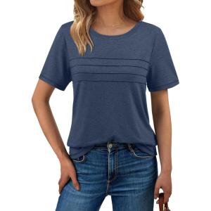 imageAUTOMET Womens Summer Short Sleeve Shirts Trendy TShirts Dressy Casual Blouses 2025 Crew Neck Tunic Beach Fashion TopsNavy