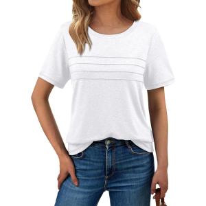 imageAUTOMET Womens Summer Short Sleeve Shirts Trendy TShirts Dressy Casual Blouses 2025 Crew Neck Tunic Beach Fashion TopsWhite