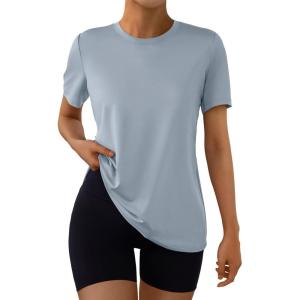 imageAUTOMET Womens Workout Tops Short Sleeve Gym Shirts Summer Athletic Yoga Tshirts Loose Fit Casual Clothes 2025Grey