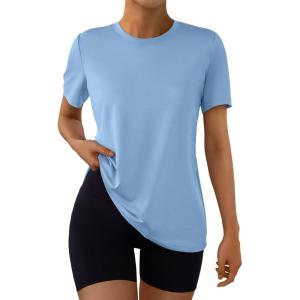 imageAUTOMET Womens Workout Tops Short Sleeve Gym Shirts Summer Athletic Yoga Tshirts Loose Fit Casual Clothes 2025Skyblue
