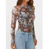 imageAUTOMET Lace Long Sleeve Floral Mesh Mockneck Going Out Tops for Women Spring Fashion Outfits 2025Floral Fierce