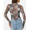 imageAUTOMET Lace Long Sleeve Floral Mesh Mockneck Going Out Tops for Women Spring Fashion Outfits 2025Floralbrown