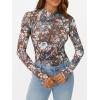 imageAUTOMET Lace Long Sleeve Floral Mesh Mockneck Going Out Tops for Women Spring Fashion Outfits 2025Floralbrown