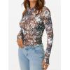 imageAUTOMET Lace Long Sleeve Floral Mesh Mockneck Going Out Tops for Women Spring Fashion Outfits 2025Floralbrown