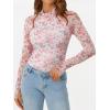 imageAUTOMET Lace Long Sleeve Floral Mesh Mockneck Going Out Tops for Women Spring Fashion Outfits 2025Floralcream