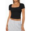 imageAUTOMET Womens Short Sleeve T Shirts Double Lined Square Neck Going Out Crop Tops Summer Cute Clothes Basics TeesBlack