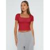 imageAUTOMET Womens Short Sleeve T Shirts Double Lined Square Neck Going Out Crop Tops Summer Cute Clothes Basics TeesRed