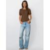 imageAUTOMET Womens Tops Short Sleeve TShirts Blouses Dressy Casual Business Puff Pleated Summer Fashion 2025 Basic Comfy ClothesBrown