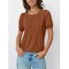 imageAUTOMET Womens Tops Short Sleeve TShirts Blouses Dressy Casual Business Puff Pleated Summer Fashion 2025 Basic Comfy ClothesCaramel