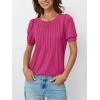 imageAUTOMET Womens Tops Short Sleeve TShirts Blouses Dressy Casual Business Puff Pleated Summer Fashion 2025 Basic Comfy ClothesHotpink