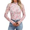 imageAUTOMET Lace Long Sleeve Floral Mesh Mockneck Going Out Tops for Women Spring Fashion Outfits 2025Floralcream