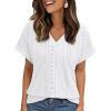 imageAUTOMET V Neck T Shirts for Women Eyelet Embroidery Summer Spring Casual Cute Tops Fashion Beach Vacation ClothesWhite
