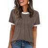 imageAUTOMET Womens Shirts Short Sleeve Tops Business Casual Tee Spring Summer Clothes Trendy Fashion Dressy Blouses Outfits 2025Coffee