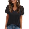 imageAUTOMET Womens Summer Short Sleeve T Shirt 2025 V Neck Tops Spring Vacation Lace Blouses Dressy Casual Fashion ClothesBlack
