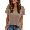 imageAUTOMET Womens Summer Short Sleeve T Shirt 2025 V Neck Tops Spring Vacation Lace Blouses Dressy Casual Fashion ClothesKhaki