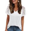 imageAUTOMET Womens Summer Short Sleeve T Shirt 2025 V Neck Tops Spring Vacation Lace Blouses Dressy Casual Fashion ClothesWhite