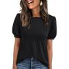 imageAUTOMET Womens Tops Short Sleeve TShirts Blouses Dressy Casual Business Puff Pleated Summer Fashion 2025 Basic Comfy ClothesBlack