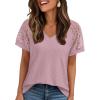 imageAUTOMET Womens V Neck T Shirts Short Sleeve Dressy Causal Tops Eyelet Embroidery Summer 2025 Fashion Trendy ClothesDark Pink