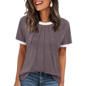 imageAUTOMET Womens Shirts Short Sleeve Tops Business Casual Tee Spring Summer Clothes Trendy Fashion Dressy Blouses Outfits 2025Greypurple
