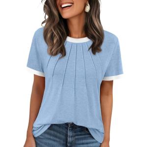 imageAUTOMET Womens Shirts Short Sleeve Tops Business Casual Tee Spring Summer Clothes Trendy Fashion Dressy Blouses Outfits 2025Lightblue
