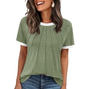 imageAUTOMET Womens Shirts Short Sleeve Tops Business Casual Tee Spring Summer Clothes Trendy Fashion Dressy Blouses Outfits 2025Sage